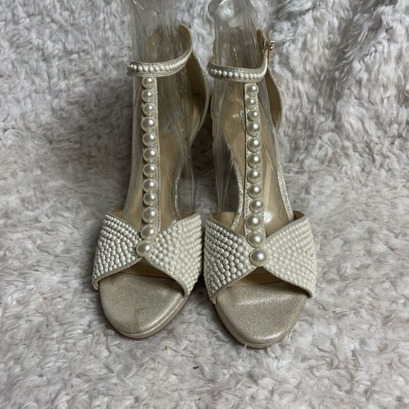 Alex Marie ivory glitter satin pearls T strap ankle sandals size 12M - Picture 2 of 12
